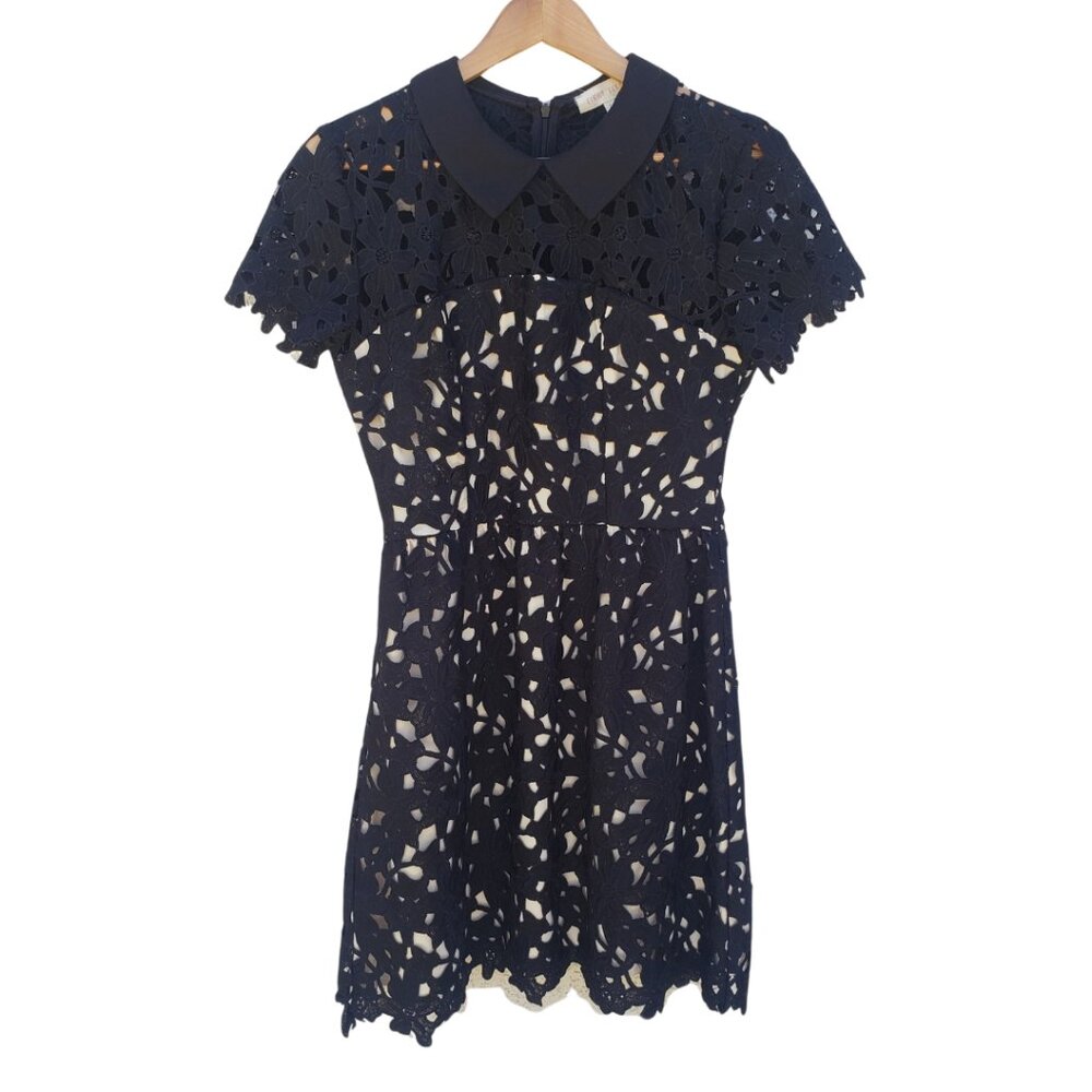 NWOT Eight Sixty Black Lace Floral Dress L L